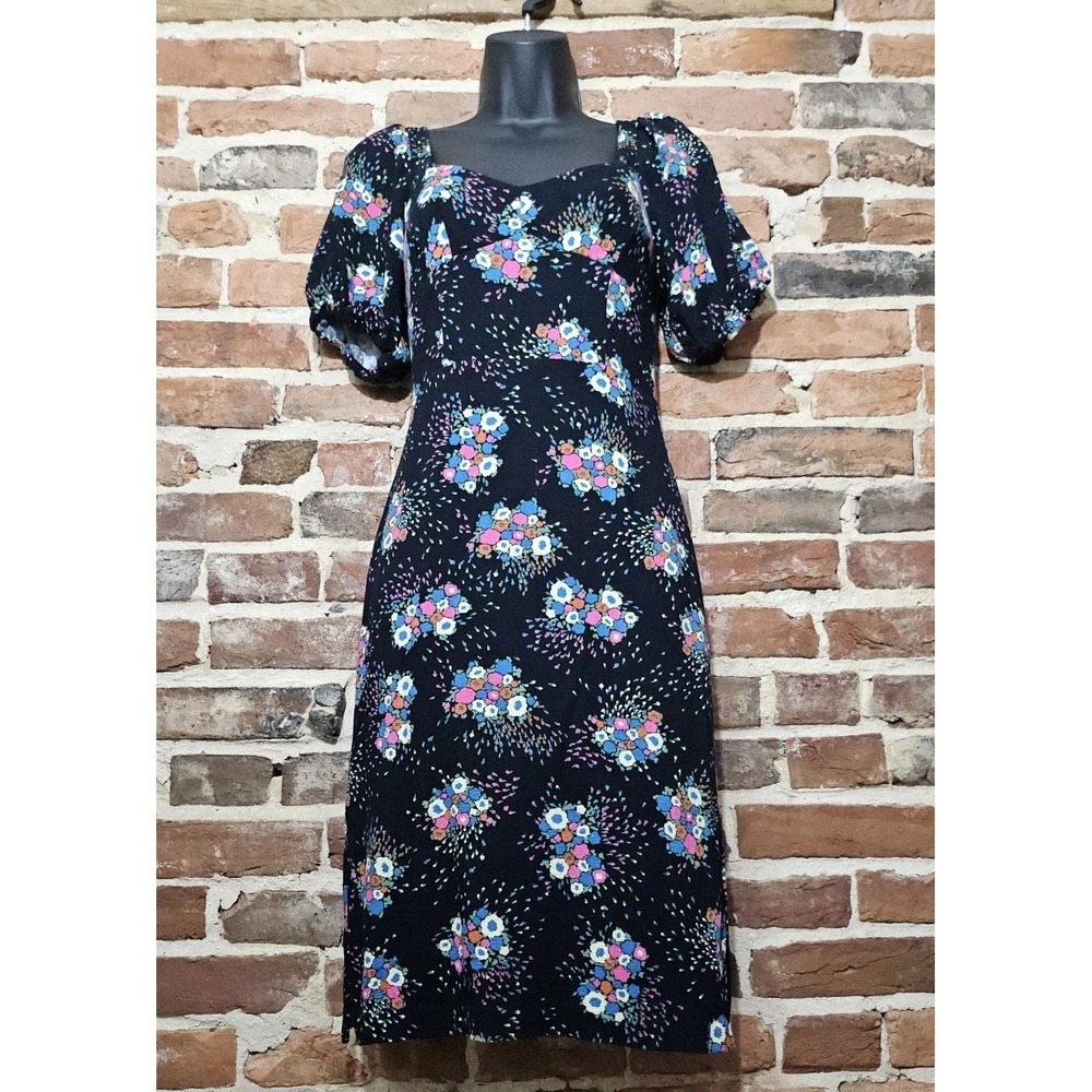 Anthropologie Scarletta Sweetheart Dress Sz2 Floral Black Knee Length EUC Spring